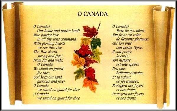 poem of O Canada on a scroll