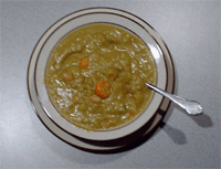 a bowl of my homemade green split pea soup