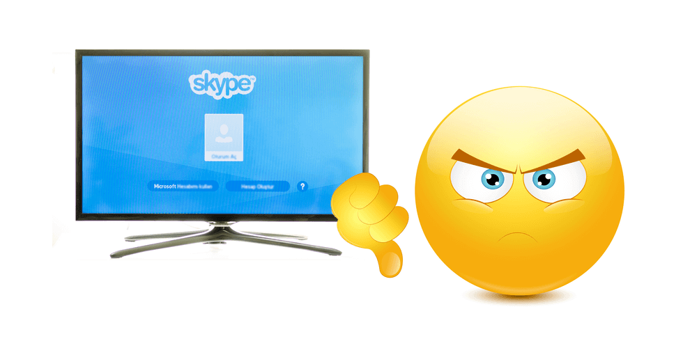monitor with Skype logo on it, smilie frowning making a thumbs down gesture, as a header image