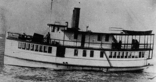 black and white photograph of an old steamboat