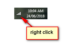 screen print showing where on my task bar that I right-mouse clicked on my WiFi icon to get started