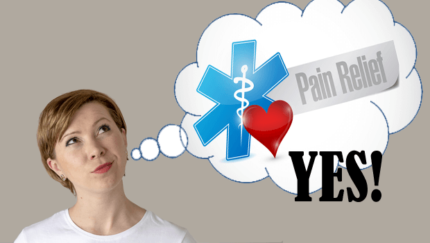 lady wishing for pain relief and a loud "YES!" over top