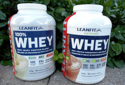 LeanFit Naturals Whey protein powder - one in chocolate, one in vanilla