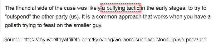 screen print of a paragraph explaining bullying tactics that were used