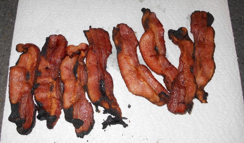 image of my bacon once broiled... singed and not thoroughly cooked