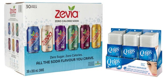 Zevia case of 30 soda pop and Q-tips 3-pkg