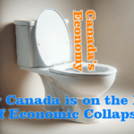 Toilet with "Canada's Economy" going into the bowl